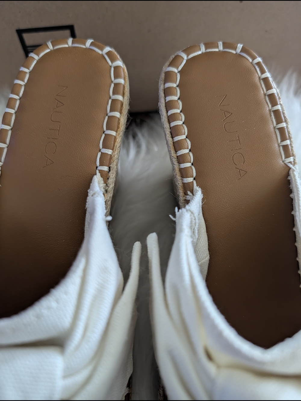 Nautica White Canvas Espadrille Mule with Tan Footbed
